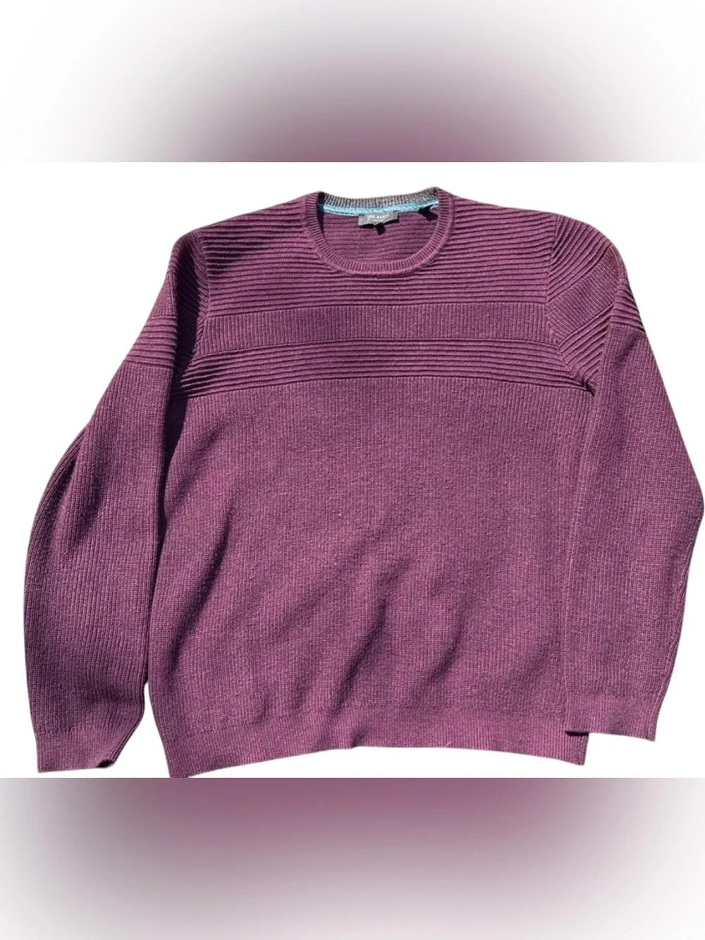 Ted Baker London Wool Sweater Mens Size 5 XL‎ Burgundy Maroon Textured Crew Neck